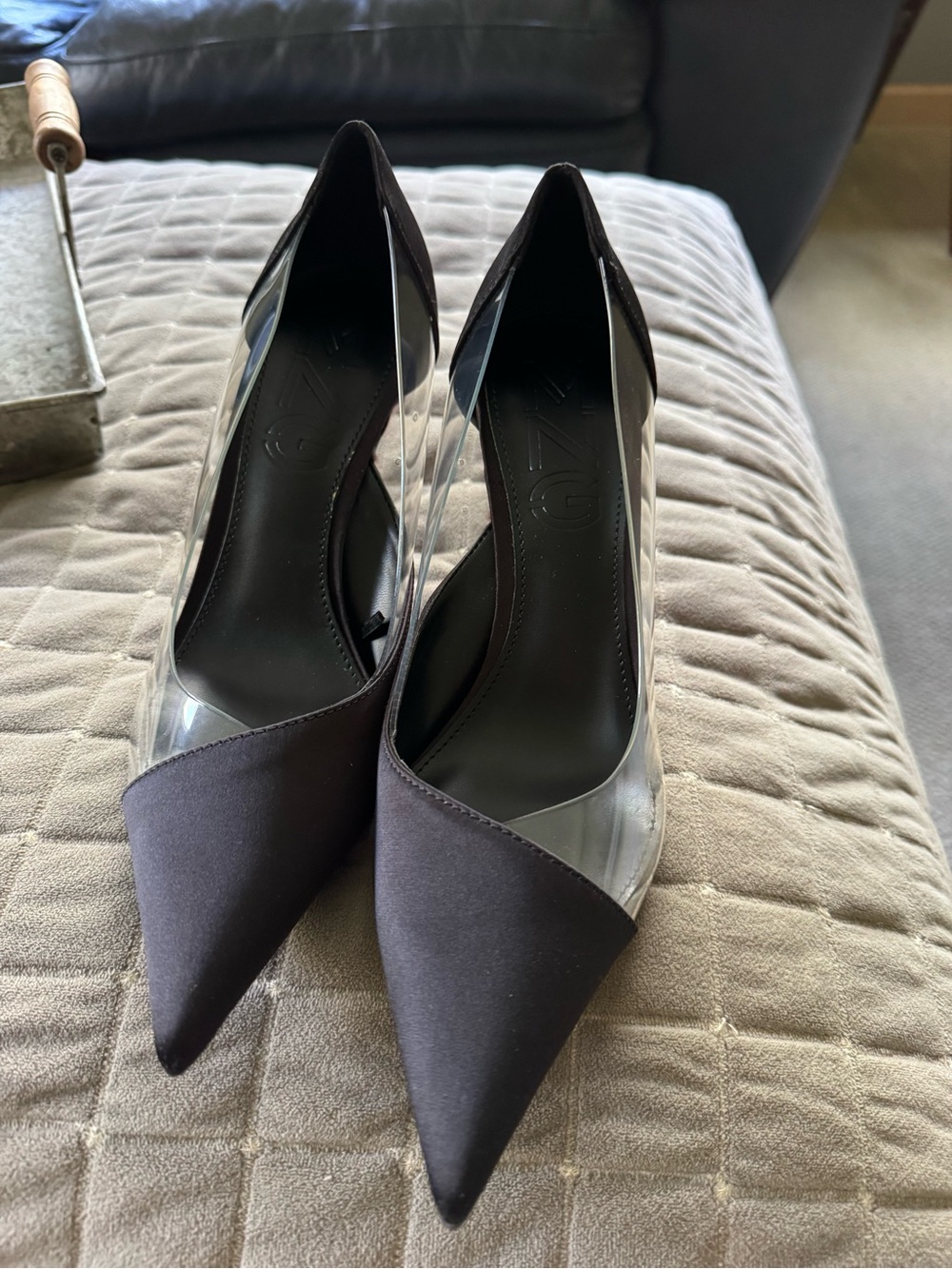 MANGO Clear-Panel Black Pointed Toe Women's Pumps size 39